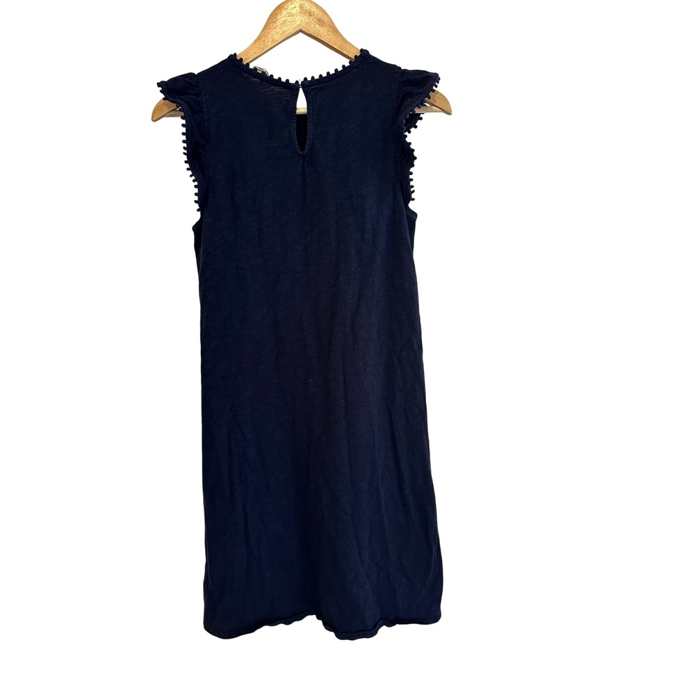 Boden Georgina Pom Ruffle Dress Mini Navy Blue Cotton Jersey US 4L Cottagecore - Picture 2 of 6